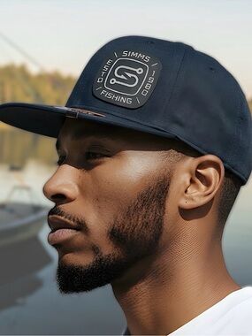 Simms Flatbill Men’s High Crown Black Baseball Cap Sz OS